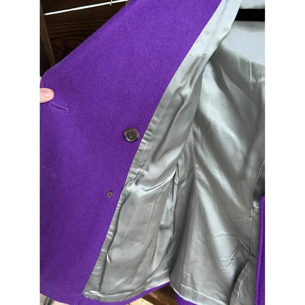J.Crew Purple Wool Blend Double Breasted Pea Coat with gold buttons Size 10 - Picture 7 of 7